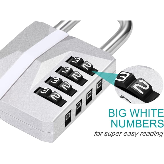 GVDCC-Locker Lock, 4 Digit Combination Lock [2023 Locker Trend] Gym Lock with White Code, Heavy Duty Combo Padlock Outdoor for Gate, Fence, Shed, Garage, School Locks (Silver, 1 Pack)