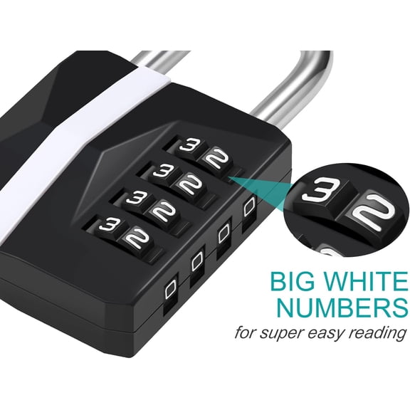 GVDCC-Locker Lock, Combination Lock Outdoor Weatherproof, [2023 Upgraded] Big White Number Lock for Gym, School, Toolbox, Fence Gate, Sheds, 4 Digit Padlock Heavy Duty (2 Pack, Black)