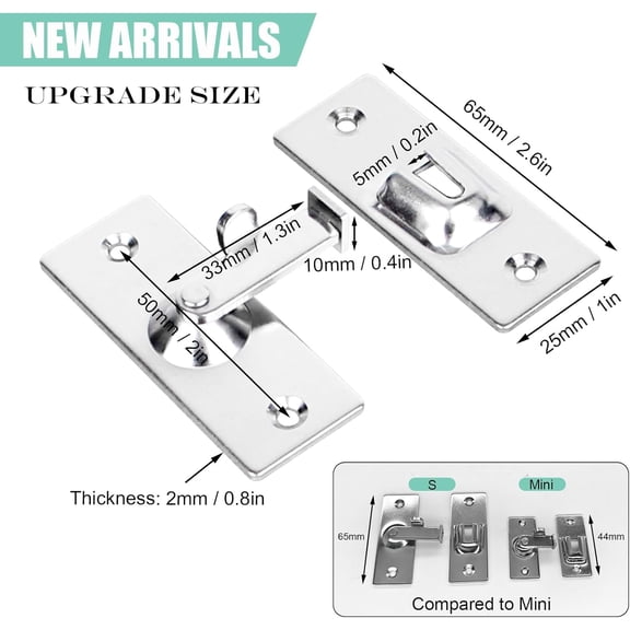 GVDCC-MINI Size 90 Degree Door Latch Sliding Door Lock Screen Door Latch Pocket Door Latch | Quick-Access Locking for Privacy in Bathroom, Toilet, RVs & Small Spaces, Left Or Right Application, 304#