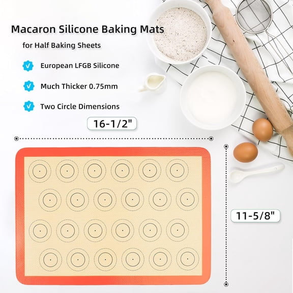 GVDCC-Macaron Silicone Baking Mat, 2 PCS Half Sheet Silicone Mats for Baking, Non-Stick Silicone Cookie Sheet Liners for 13 x 18 Sheet Pan for Macaron/Cookie/Bread/Pastry, 11 5/8" x 16 1/2" Orange