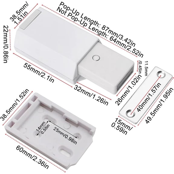 GVDCC-Magnetic Push to Open Cabinet Hardware 2 Pack Heavy Duty Push Latch & Lock for Hidden Door Touch Latches and Catch Magnet Push Release Drawer Pull Tip on RV Closet Close Strong Pop Out, White