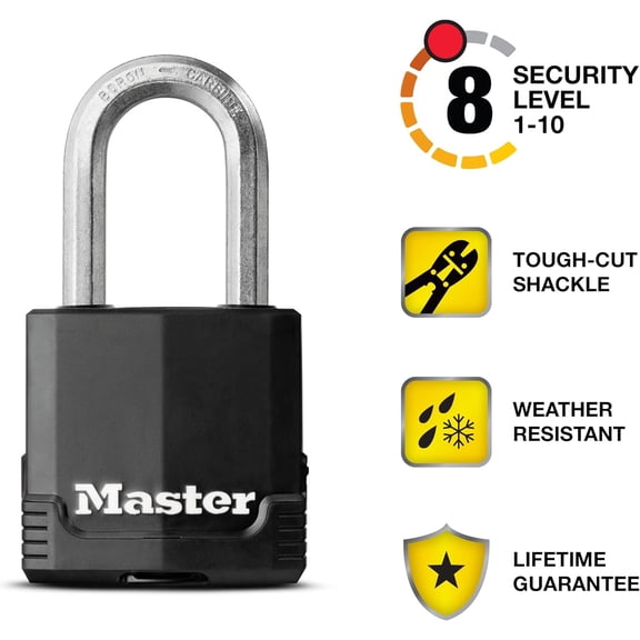 GVDCC-Magnum Heavy Duty Outdoor Padlock with Key, Weather Resistant Body and Cut Safe Shackle Make Lock Perfect for Fences, Gates, Sheds, M115XKADLF, Black