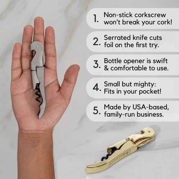 GVDCC-Manual Wine Bottle Opener and Corkscrew Wine Key with Foil Cutter and Bottle Cap Remover, Professional Waiters Corkscrew for Servers, Bartenders, and Home Use