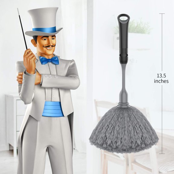 GVDCC-Microfiber Delicate Duster, Comfortable Non Slip Handle, Detachable Washable Duster Head, Gray & Black