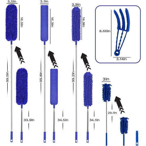 GVDCC-Microfiber Duster, 8PCS Feather Duster with 100 Inch Telescoping Extension Pole, Reusable Bendable Dusters, Washable Lightweight Dusters for Ceilings Fans(2023 UAGRED)