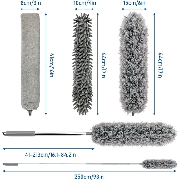 GVDCC-Microfiber Feather Duster 6-in-1 Kit | Extendable Duster with 100" Pole | Washable Long Handle Duster Set for High Ceilings, Fans, Blinds