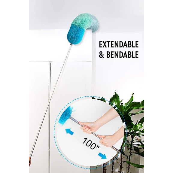 GVDCC-Microfiber Feather Duster with 100 inches Extension Pole, Dusters for Cleaning High Ceiling, Fan, Blinds, Furniture