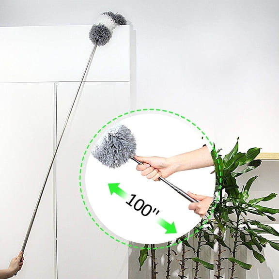 GVDCC-Microfiber Feather Duster with Extendable Pole and Bendable Head, 100" Telescoping Duster for Cleaning Ceiling, Fan, Furniture