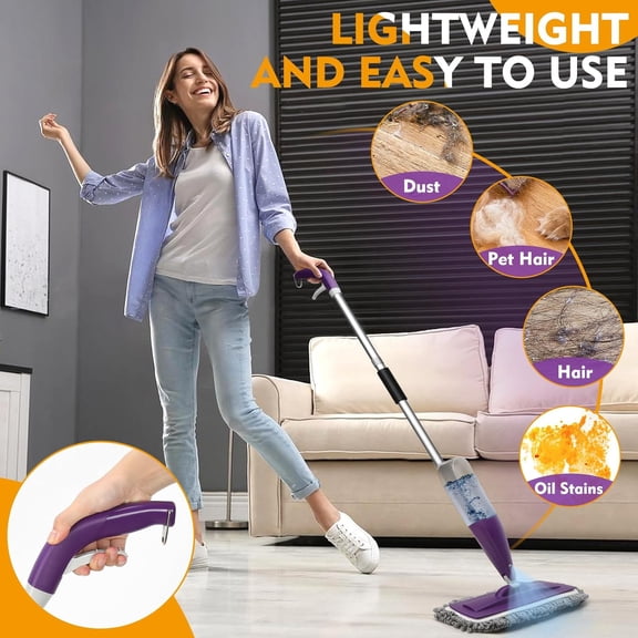 GVDCC-Microfiber Spray Mop for Floor Cleaning with Washable Pads,Dry Wet Use | 27 oz Refillable Bottle,3 Reusable Mop Pads,Mops with Sprayer for Hardwood Laminate Vinyl Tile Cleaning