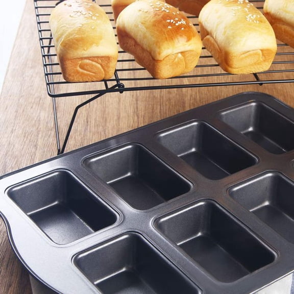 GVDCC-Mini Loaf Pan 8 Cavity, Nonstick Bakeware Square Bread Pan, Carbon Steel Mini Loaf Bread Pan Cake Pans for Baking Oven