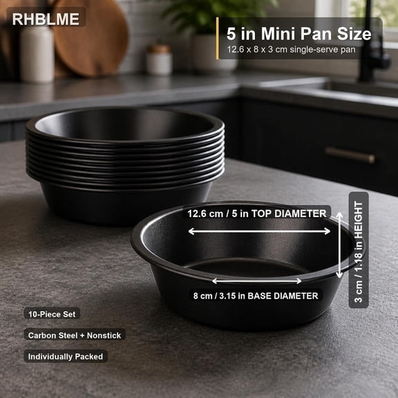 GVDCC-Mini Pie Pans, Reusable Small Pie Pans Nonstick Small Pie Tins, Carbon Steel Pie Pans for Baking, Round Bread and Meat Pie Tins Mini Pie Tins for Cake Bread Meat Dessert (10, 5 Inches)