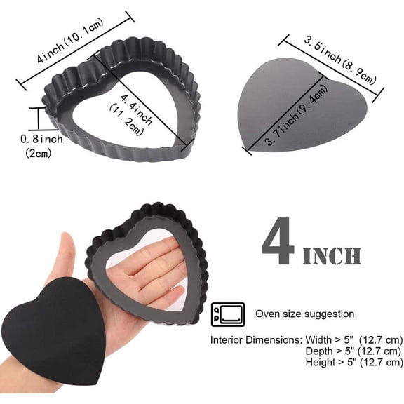 GVDCC-Mini Tart Pan 4 Inch Heart Shape with Removable Bottom Quiche Pan Nonstick Round Quiche Pie Pan Set of 6
