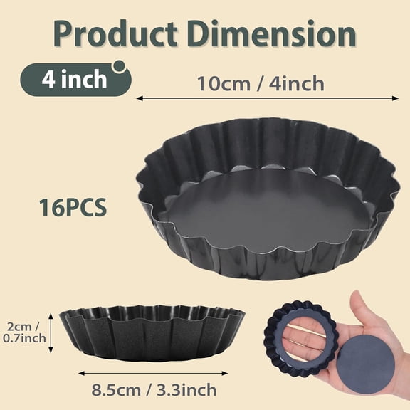 GVDCC-Mini Tart Pans Removable Bottom: Nonstick 4 Inch Quiche Pan Fluted Edge Set of 16 - Sturdy Carbon Steel Tart Molds for Baking - Easy Loose for Pie/Fruit/Egg/Cake - Suitable for Home Bakers