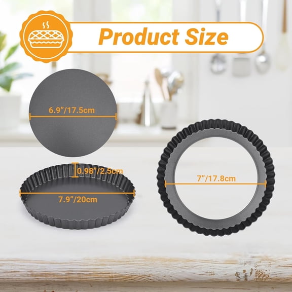 GVDCC-Mini Tart Pans for Baking, 2pcs 8 Inch Tart Pan with Removable Bottom Small Non Stick Carbon Steel Quiche Pie Pans for Oven Baking