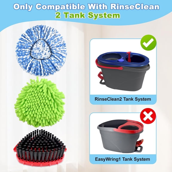 GVDCC-Mop Heads Replacements for Ocedar,Mop Replace Head for O Cedar Rinseclean 2 Tank,Spin Mop Replacement Head,Include 4 Chenille & Microfiber Mopp Refills,1 Scrubber Brush and 1 Base for Floor Cle