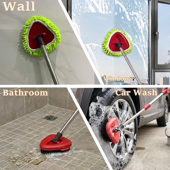 GVDCC-Mop Scrub Brush Replacement Head for Ocedar Easywring 1 Tank System, 2 Shower Floor Scrubber Hard Bristle Cleaning Brush, 1 Microfiber Chenille Pad Head for O Cedar Spin Mop