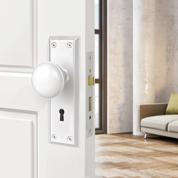 GVDCC-Mortise Lock Set for Interior Door, White Door Knobs with Lock and Skeleton Key, Vintage Door Knobs for Old Style Doors
