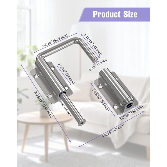 GVDCC-Multi-Angle Sliding Door Loop Lock, 90/180 Degree Aluminum Alloy Patio Lock Latch for Single/Double Barn Door, Window, Closet, Fence, Shed - Home Security U-Bolt Locks (Silver-1PC)