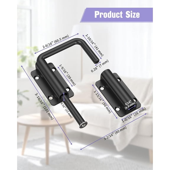 GVDCC-Multi-Angle Sliding Door Loop Lock, 90/180 Degree Aluminum Alloy Patio Lock Latch for Single/Double Barn Door, Window, Closet, Fence, Shed - Home Security U-Bolt Locks (Black-1PC)