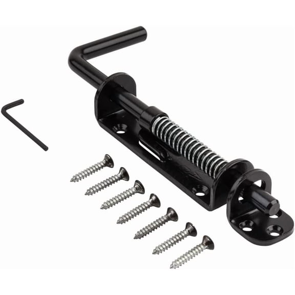 GVDCC-N109-214 V1142 Spring Loaded Heavy Duty Sliding Door Bolt Latch - Black Steel Security Lock for Gates, Sheds and Stalls - Left or Right Hand Operation