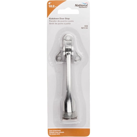 GVDCC-N273-532 V238 Kickdown Door Stop Satin Chrome Finish Spring-Loaded Wall Protector with Ribbed Rubber Foot for Floor Mounting Heavy Duty Door Stopper