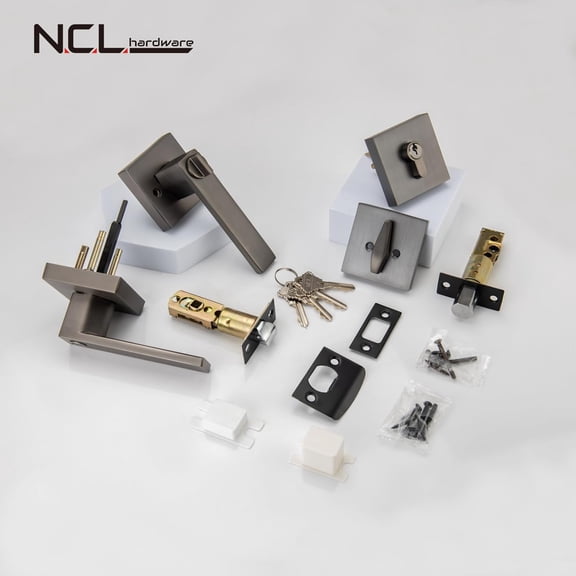 GVDCC-NCL Matt Grey Front Door Lock, Exterior Door Lock Set with Deadbolt,Keyed Alike Door Handle with Lock