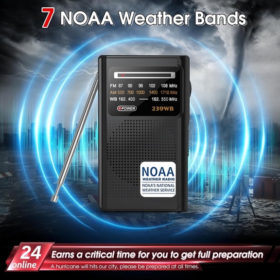 GVDCC-NOAA Weather Radio, Stereo Earphone Jack,AM/FM Battery Operated Transistor Portable Radio with Best Reception,Powered by 2 AA Battery for Emergency,Hurricane,Running, Walking,Home(Black)