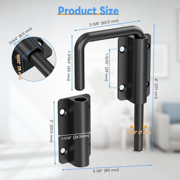 GVDCC-New Screen Sliding Door Loop Lock - 2-3/8 Inch U-Shaped Loop Latch, 90/180 Degree Home Security Lock for Sliding Doors, Windows, Barns, Gardens, Patio (Black-1 Pc)