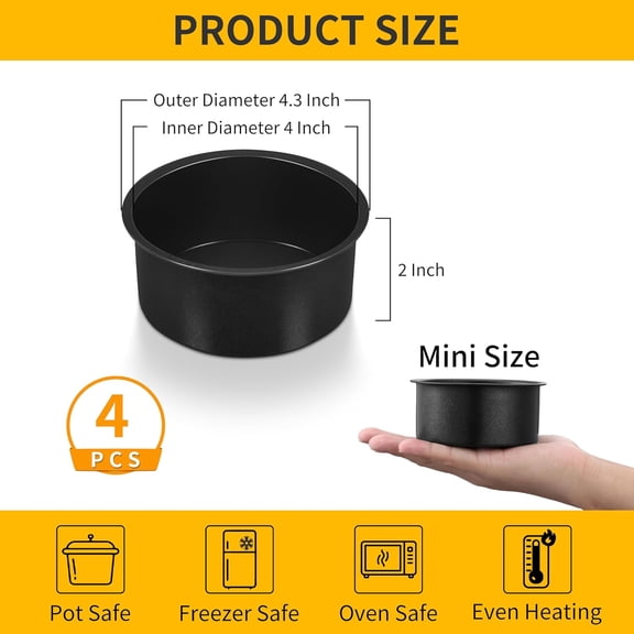 GVDCC-Non-stick Cake Pan Set of 4, 4 Inch Round Baking Cake Pans Tins for Tier Smash Cakes, Non-Toxic & Solid, Stainless Steel Core & Leak-Proof, 4Pcs