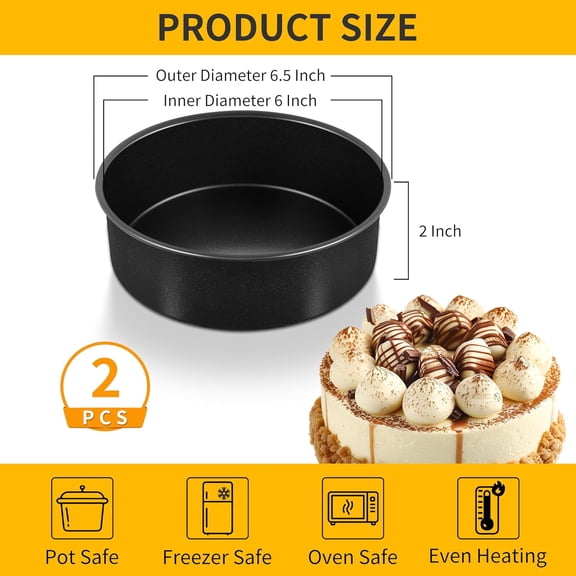 GVDCC-Non-stick Cake Pan Set of 2,6 Inch Round Baking Cake Pans Tins for Tier Smash Cakes, Non-Toxic & Solid, Stainless Steel Core & Leak-Proof, 2Pcs