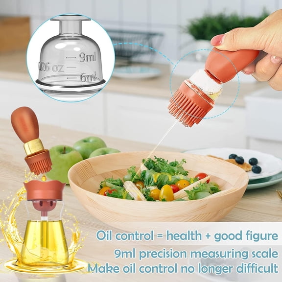 GVDCC-Oil Dispenser with Brush-2Pack 7oz/200ML 2 IN 1 Glass Cooking Oil Dispenser Bottle with Silicone Basting Brush for Kitchen, Oil Storage and Container for Cooking BBQ, Vinegar, Sauce, Air Fryer-