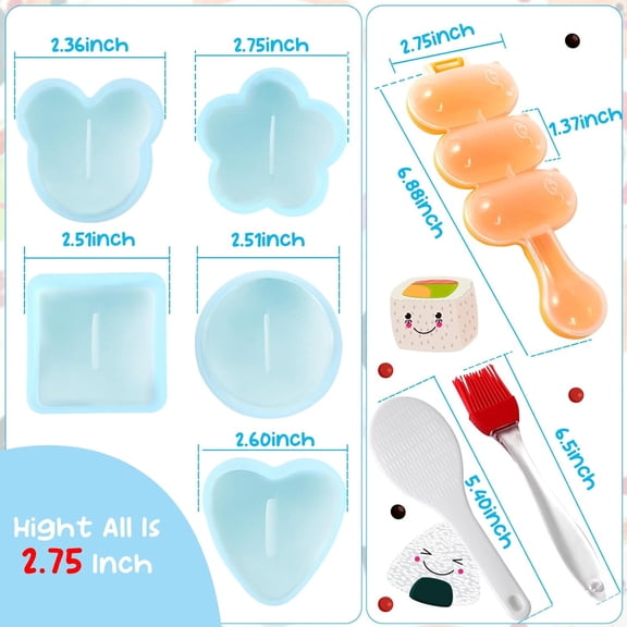 GVDCC-Onigiri Maker Mold Kit, 8 Pcs Sushi Musubi Mold with Rice Paddle, Brush for Kitchen, BPA Free, Durable, Polypropylene, Small, Round, All Seasons, Star Pattern