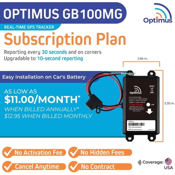 GVDCC-Optimus Wired GPS Tracker for Vehicles - Easy Installation on Car's Battery - Low Cost Subscription Plan Options