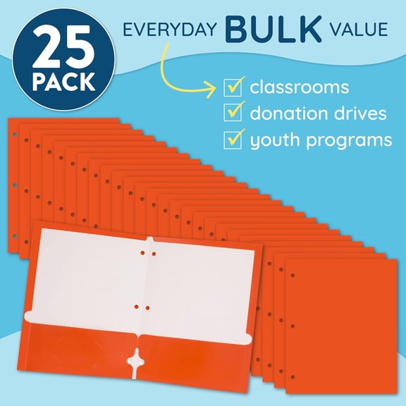 GVDCC-Orange Pocket Glossy Folders with Pockets, Laminated Folders, Presentation Folder, 2 Pocket, 25 Pack