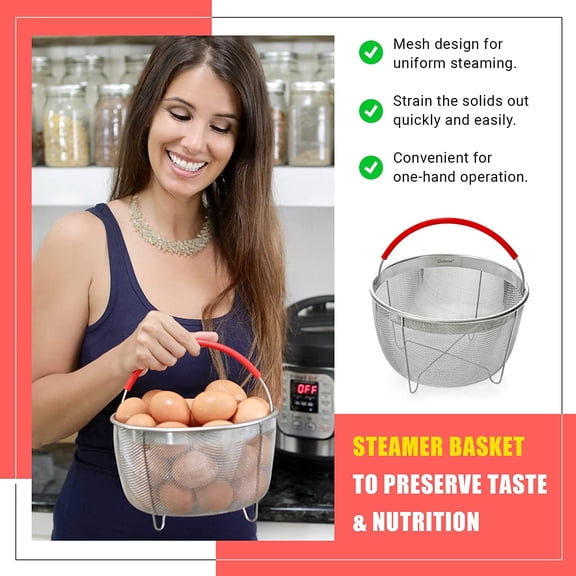 GVDCC-Original Steamer Basket for 3 qt quart Instant Pot Accessories, Stainless Steel Strainer and Insert fits IP Insta Pots, Instapot, Other Pressure Cookers, with Silicone Handle [6qt 8qt avail]