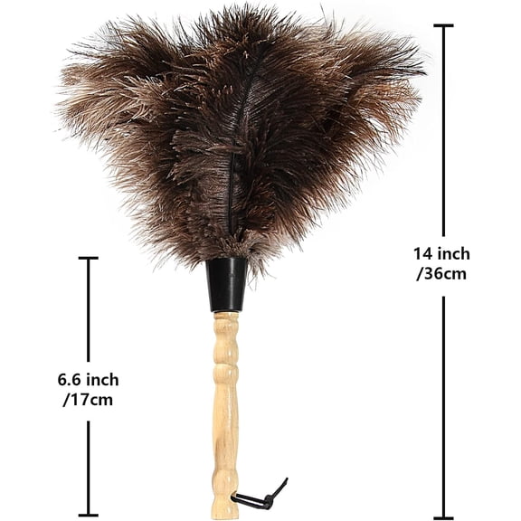 GVDCC-Ostrich Feather Duster 14 inch Feather Duster Fluffy Natural Genuine Ostrich Feathers with Wooden Handle and Eco-Friendly Reusable Handheld Ostrich Feather Duster for Cleaning Supplies