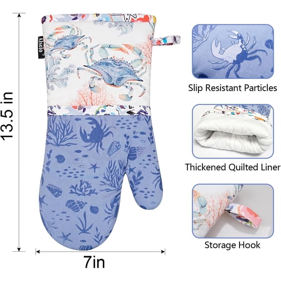 GVDCC-Oven Mitts, Heat Resistant with Soft Quilted Cotton Lining Set of 2, Fashion Crab Design with Silicone Printing Anti-Slip Kitchen Gloves for Safe Backing Cooking Barbecue (Lilac,Crab)