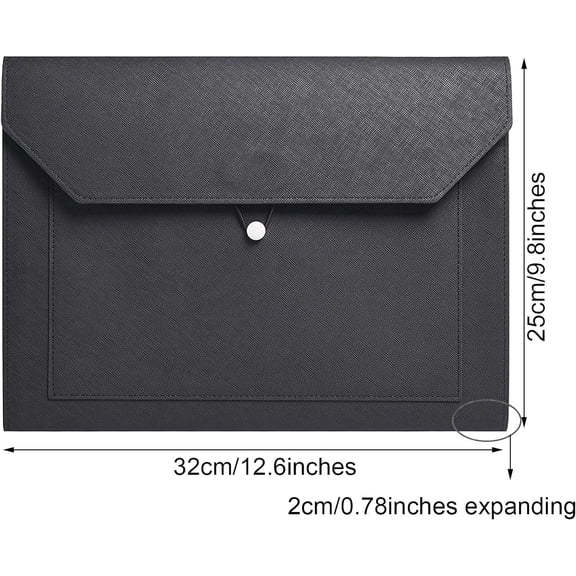 GVDCC-PU Leather A4 File Folder Document Holder 2 Pockets Portfolio Envelope Folder Case with Elastic String 3/4 Inch Expansion (Black)