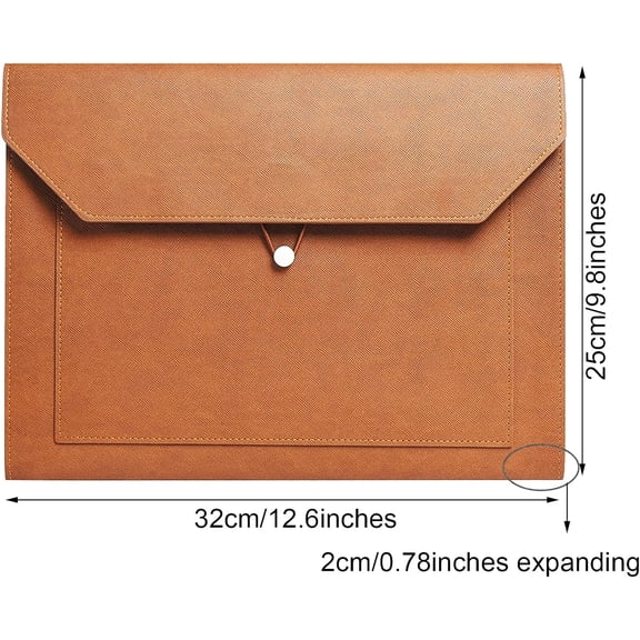 GVDCC-PU Leather A4 File Folder Document Holder 2 Pockets Portfolio Envelope Folder Case with Elastic String 3/4 Inch Expansion (Brown)