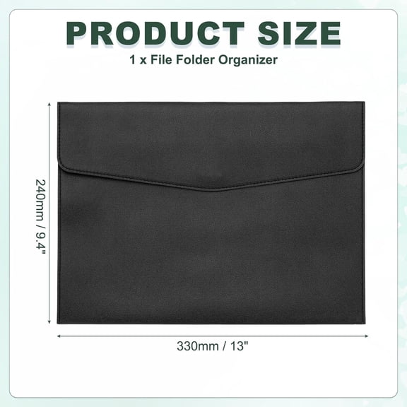 GVDCC-PU Leather A4 File Folder, Document Holder Filing Organizer Portfolio Envelope Folder Case with Snap Closure for Letter Receipt Style 2, Black