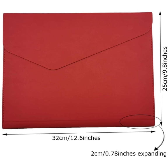 GVDCC-PU Leather A4 File Folder Document Holder Waterproof Portfolio Envelope Folder Case with Invisible Magnetic Closure Red