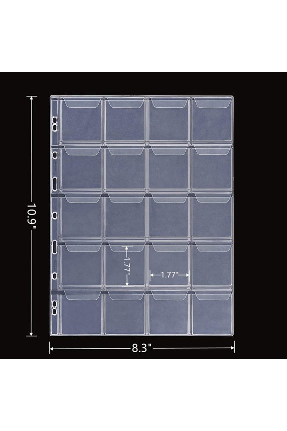 -PVC Free Coin Pages, 20-Pocket Sleeves, 5 Coin Sheets for Binders, Professional Collector Supplies