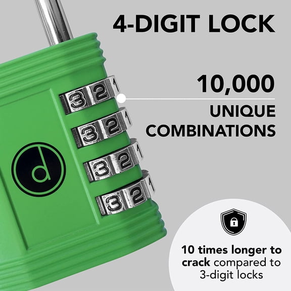GVDCC-Padlock 4 Digit Combination Lock - for Gym School Locker, Outdoor Gate, Shed, Fence, and Storage - Weatherproof Metal - Keyless, Easy to Set, Resettable - Green