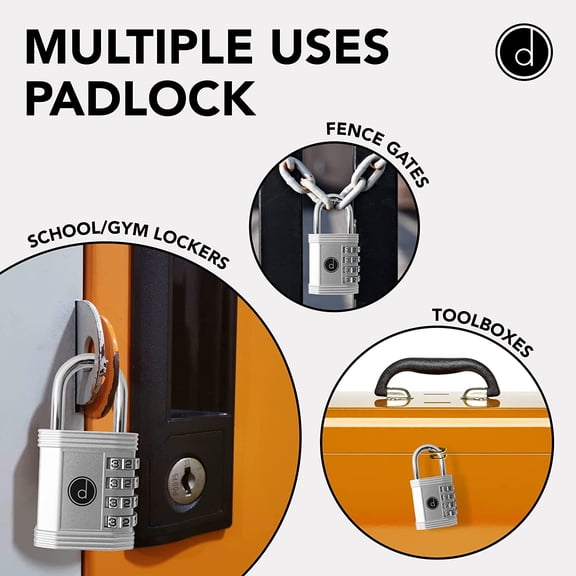GVDCC-Padlock 4 Digit Combination Lock - for Gym School Locker, Outdoor Gate, Shed, Fence, and Storage - Weatherproof Metal - Keyless, Easy to Set, Resettable - Silver