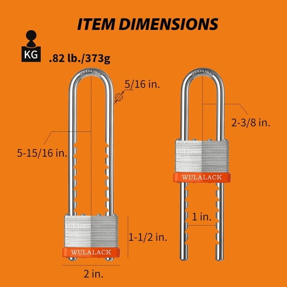 GVDCC-Padlock with Key, 2 inch Wide Heavy Duty Laminated Steel Keyed Padlock with Adjustable Shackle, Long Shackle Pad Lock with 2 Keys