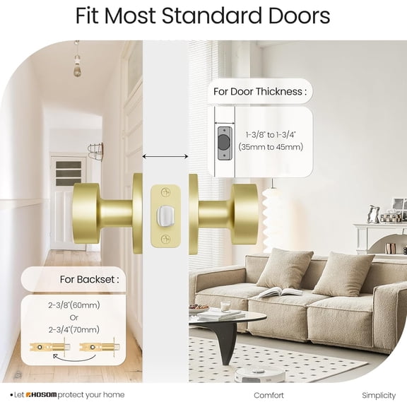 GVDCC-Passage Door Knob Interior, Gold Door Knobs Keyless Doorknobs for Interior Doors, Hallway, Closet and More, No Locking Heavy Duty Modern Round Door Handle 1 Pack