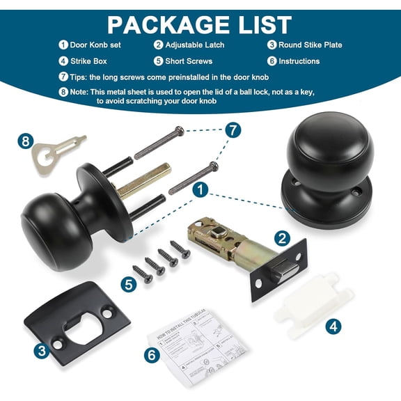 GVDCC-Passage Door Knobs, 1 Pack Matte Black Door Knobs, for Hallway & Closet Non-Locking Interior Round Door Handles Keyless Reversible for Left Right Handed Doors