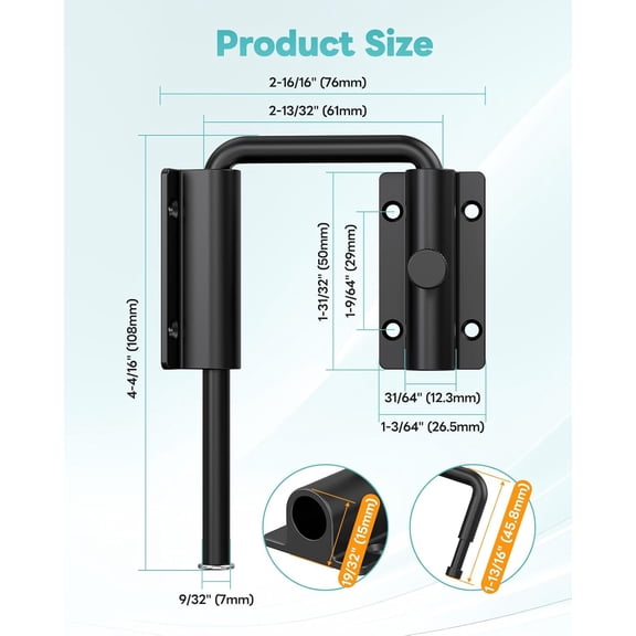 GVDCC-Patio Sliding Door Loop Lock, Security Gate Latches with Locking Design, 90/180 Degree Multi-Angle Aluminum Alloy U Bolt Lock for Window, Barn, Wardrobe, Closet (Black-1PC)