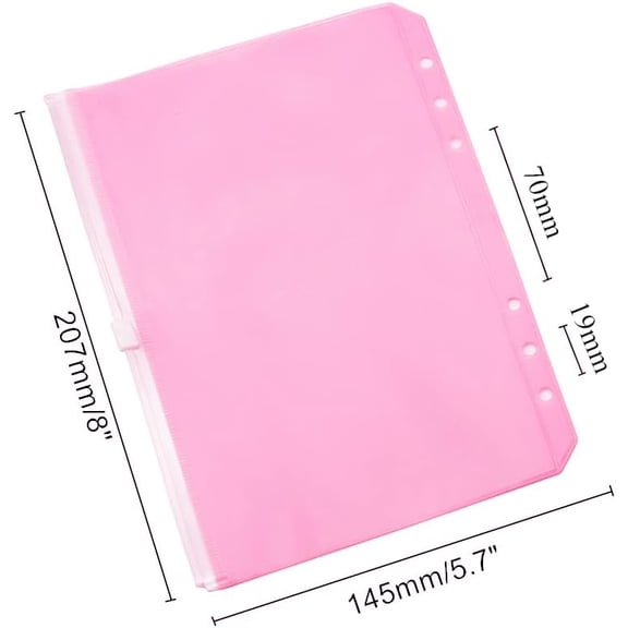 GVDCC-Pink A5 Binder Pockets 12pcs Zipper Cash Envelopes Pouch Loose Leaf Bags 6 Holes PVC Zip Organizer Folder for Planner Journal Budget Filing