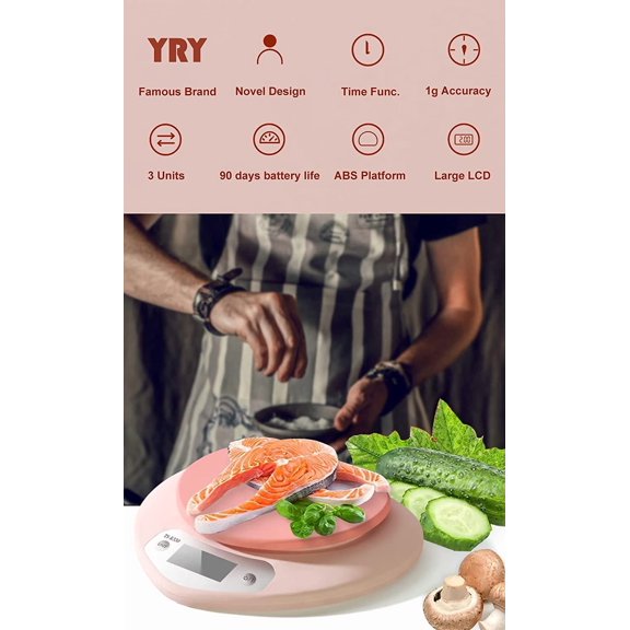 GVDCC-Pink Kitchen Scale - Large LCD, Tare Function, 11 lbs Capacity, 0.03 oz Precise Graduation - Perfect Food Scale for Baking & Cooking, ML & Oz Unit for Liquids and Solids (Pink 5kg/1g)